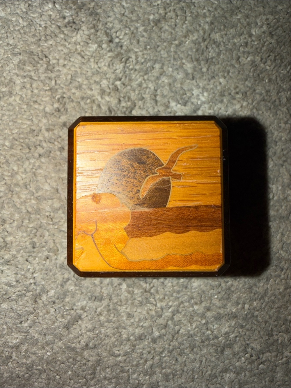 Hand-Made Square Wooden Trinket Box - Brown vintage